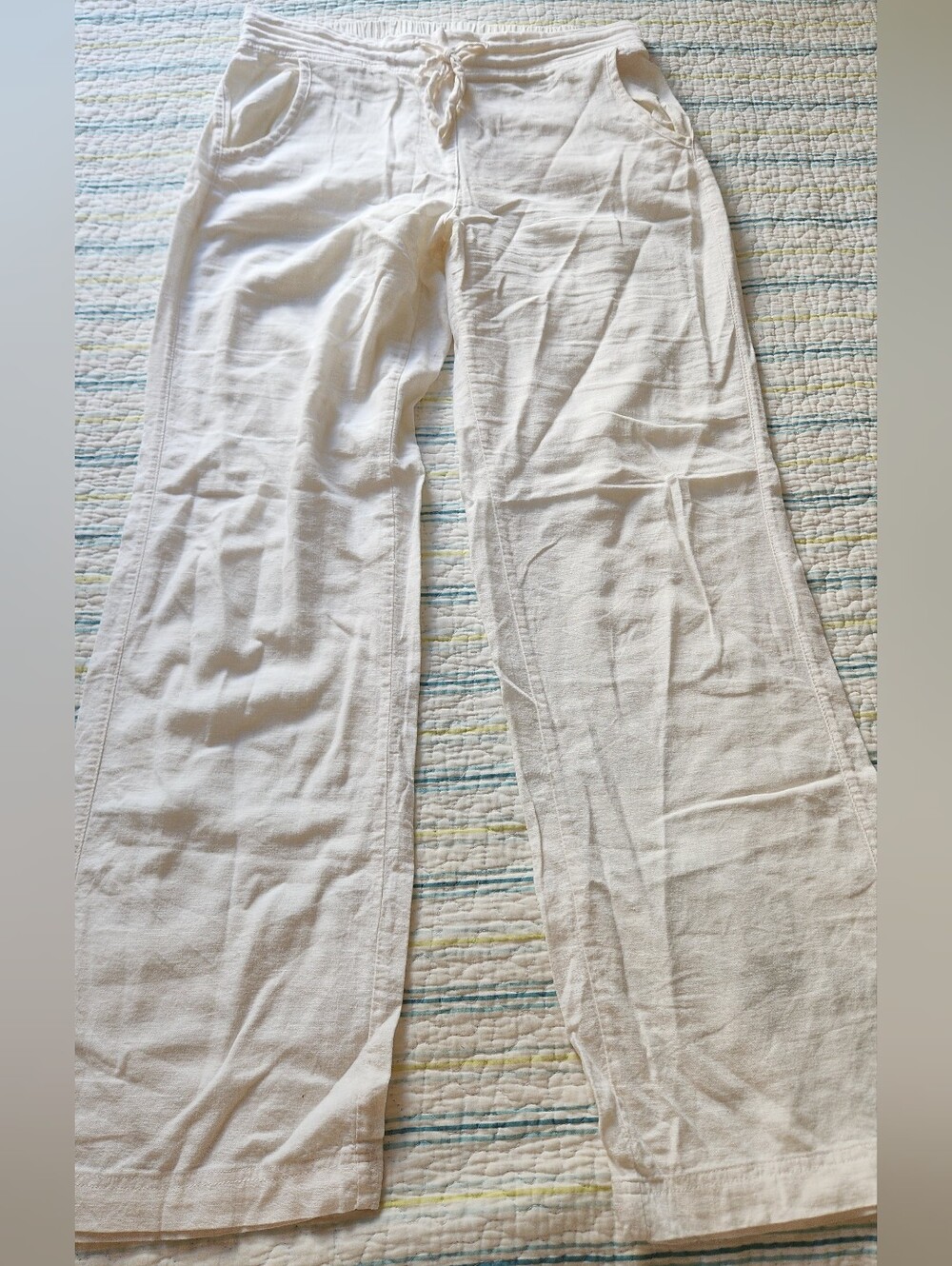 Adrienne Vittadini White Linen-Blend Drawstring Chinos
